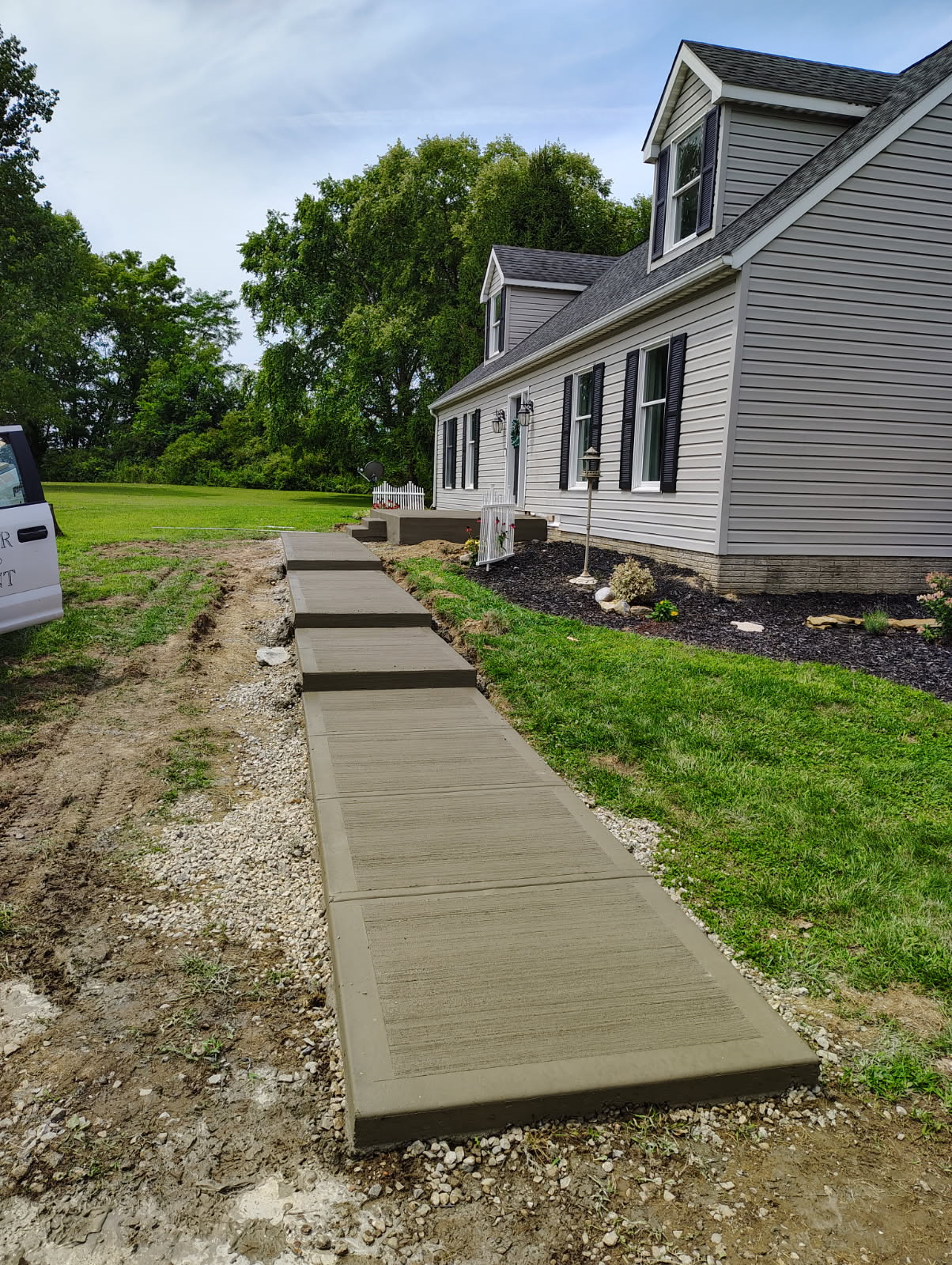 Freshly poured sidewalk sections